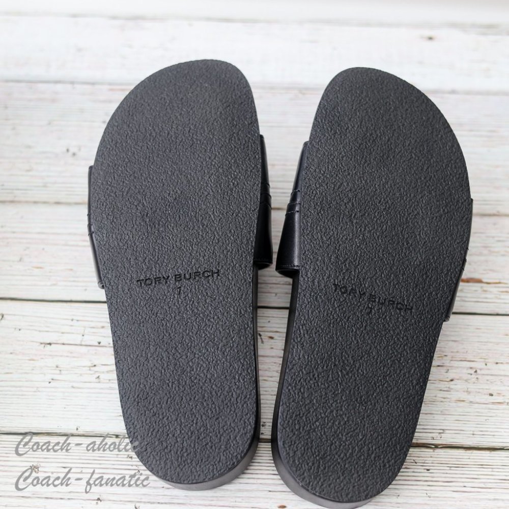 NIB Tory Burch Everly Anatomic Cloud Leather Slide Sandal in Black Size 7 - Picture 8 of 9
